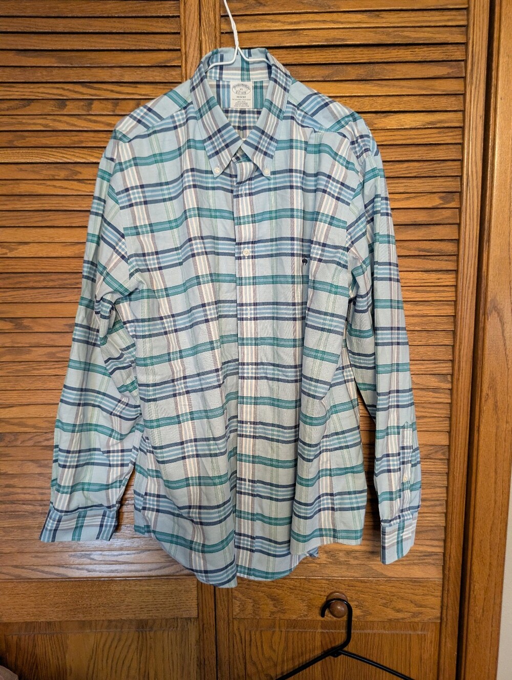 Brooks Brothers Men's Blue Plaid Button-down Polo Shirt Supima Cotton Size XL